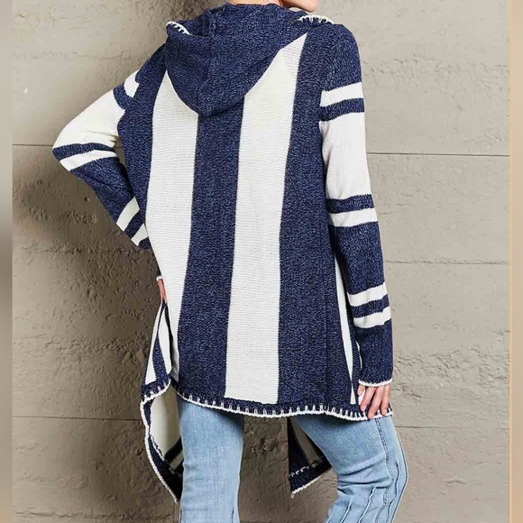 Long Hooded Oversized Knit Open Front Drape Cardigan Handkerchief Bohemian Chic - Picture 8 of 14